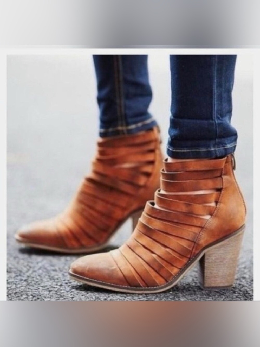 Free People Tan Strappy Leather‎ Ankle Booties